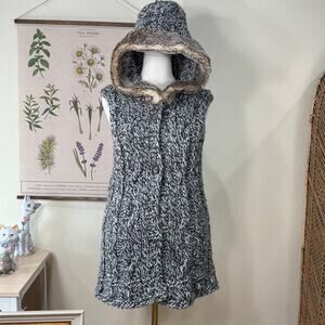 Fur Lined Hooded Sweater Vest Forest Mori Kei Himekaji Gloomy Coquette Morute XL